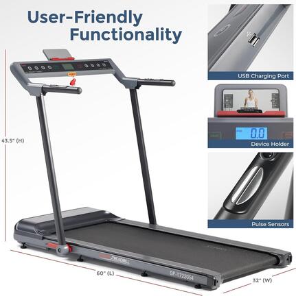 Sunny Health & Fitness Strider Foldable Treadmill, 20-Inch Wide Running Belt