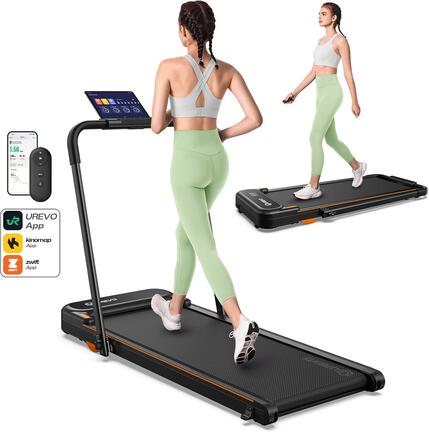 UREVO Smart 2-in-1 Folding Treadmill, Compact Walking Pad with Safety Handle, Plug and Play, Dual LED Display