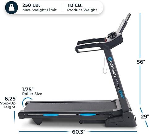 Echelon Stride Series – Auto-Fold Treadmill for Home Cardio with Motorized Incline