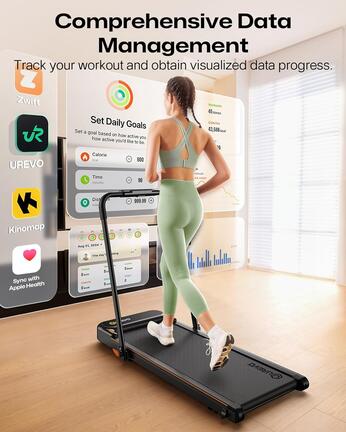 UREVO Smart 2-in-1 Folding Treadmill, Compact Walking Pad with Safety Handle, Plug and Play, Dual LED Display