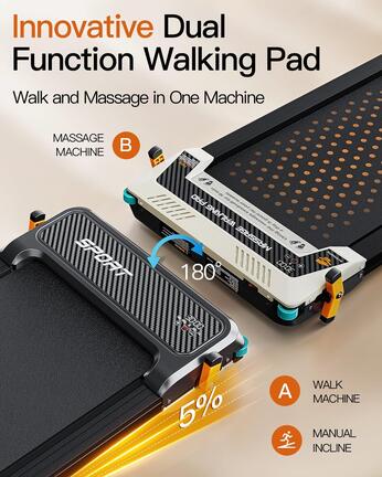 FUNRAY Versatile Walking Pad Treadmill with Incline - Dual-Sided Under Desk Treadmill with Foot Massage