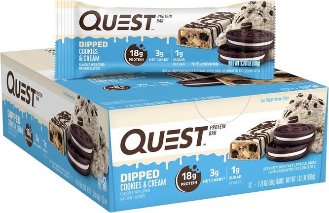 on the go protein snack Quest Protein Bar - Dipped Chocolate Cookies and Cream